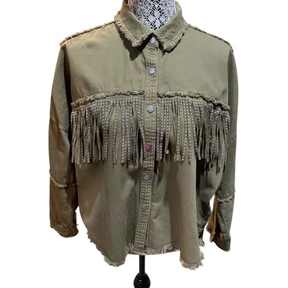 Zara Green Utility Jacket with Fringe Detail - Picture 8 of 8